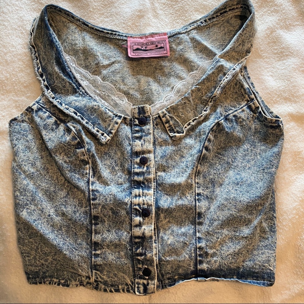 @BEVINAB Vintage denim lace sleeveless crop